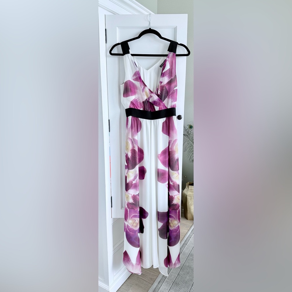 Express White and Purple Floral Maxi Dress
